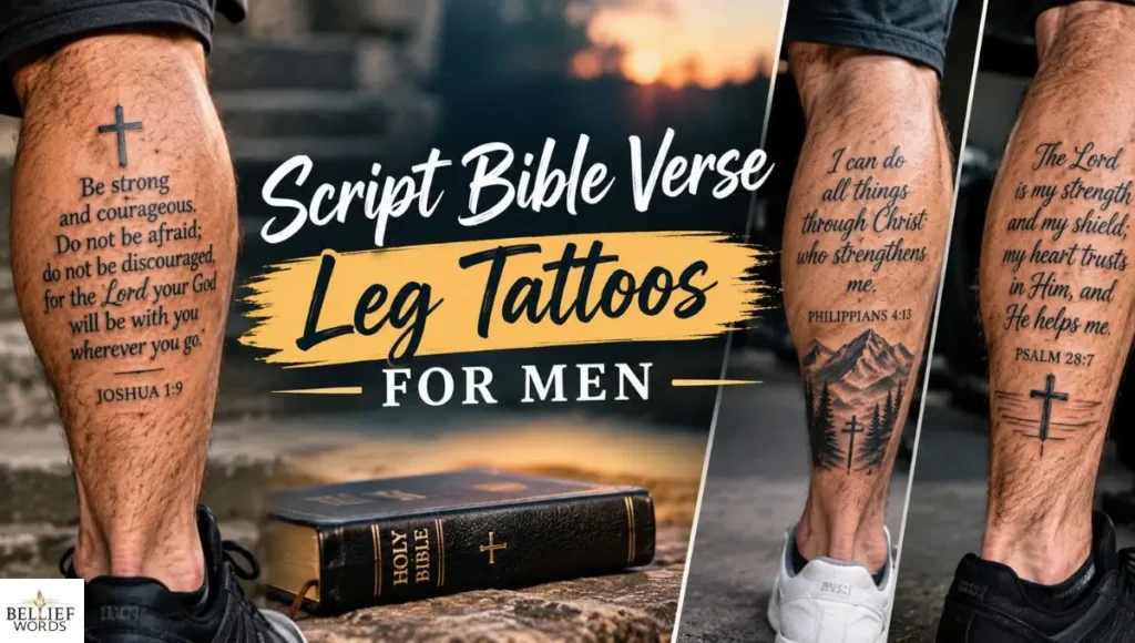Script Bible Verse Leg Tattoos for Men